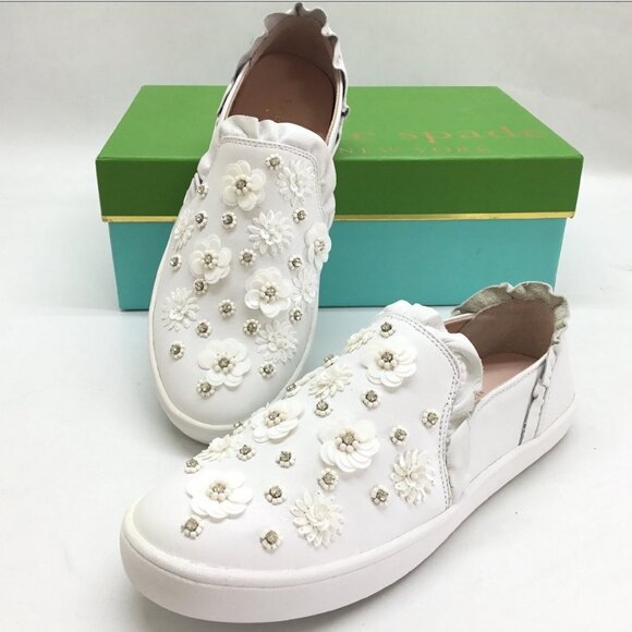 kate spade Shoes - Kate Spade NEW Sneakers Embellished Leather Slip-on White Women's 9.5 NIB